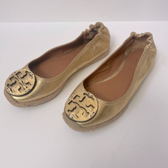 Tory Burch Reva Gold Ballet Flats Sz 6 - Picture 2 of 13